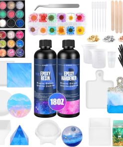 KISREL 18OZ Epoxy Resin Kit for Beginner. Resin Kit with Molds and Supplies | Resin Kit with Molds. Dried Flowers. Measuring Cups and Resin Supplies